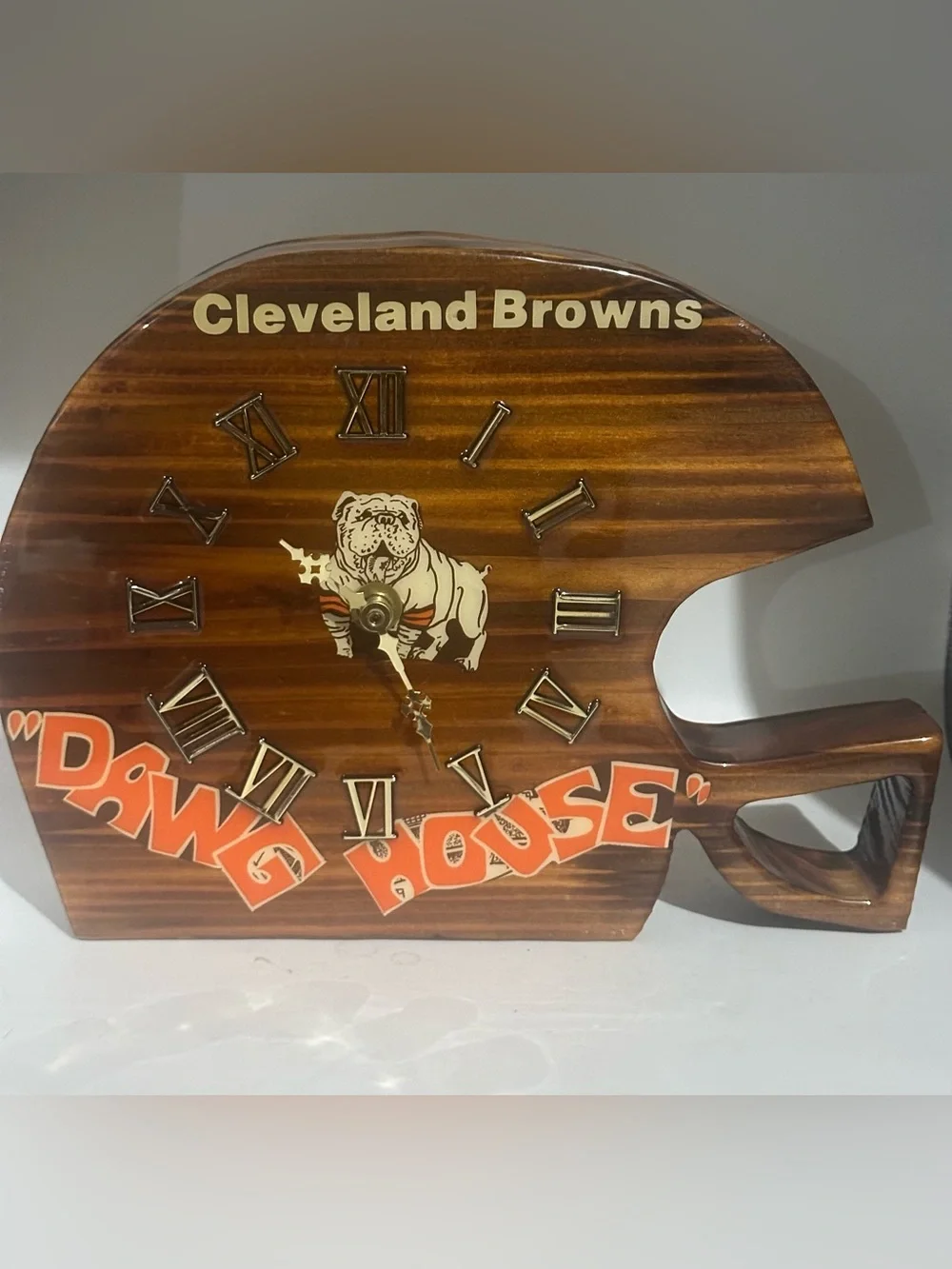 'Vintage Cleveland browns dawg House' Helmet shaped handcrafted wood wall clock